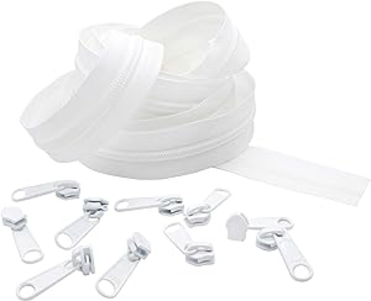 YKK #5 Coil Zipper Chain with Pulls (5-Yards of Zipper Chain and 10 Pulls) Color White